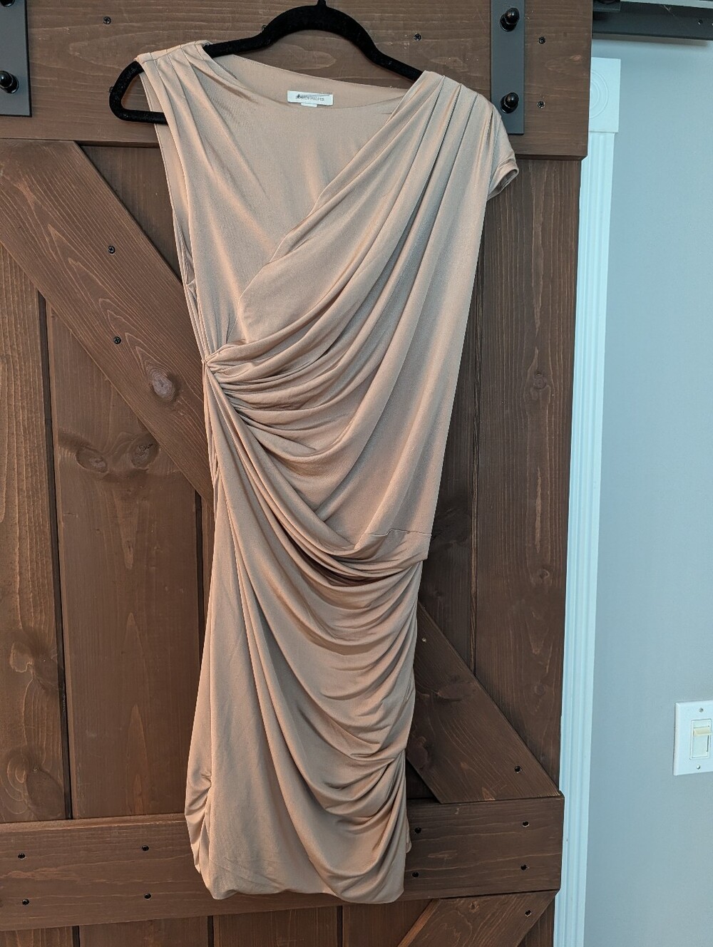 Boston Proper taupe one-shoulder draped sheath dress